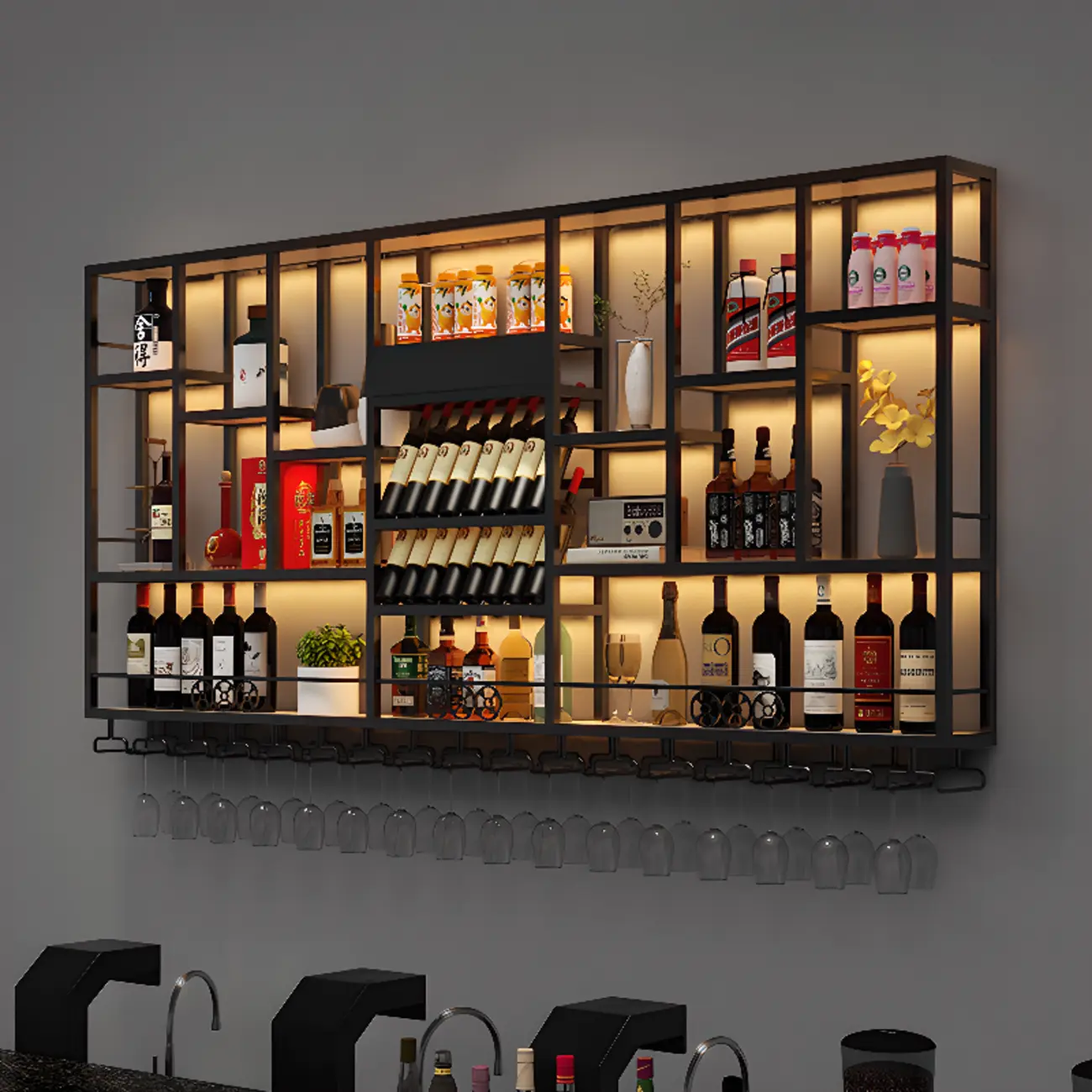 Wall-Mounted Metal Industrial Display Wine Rack