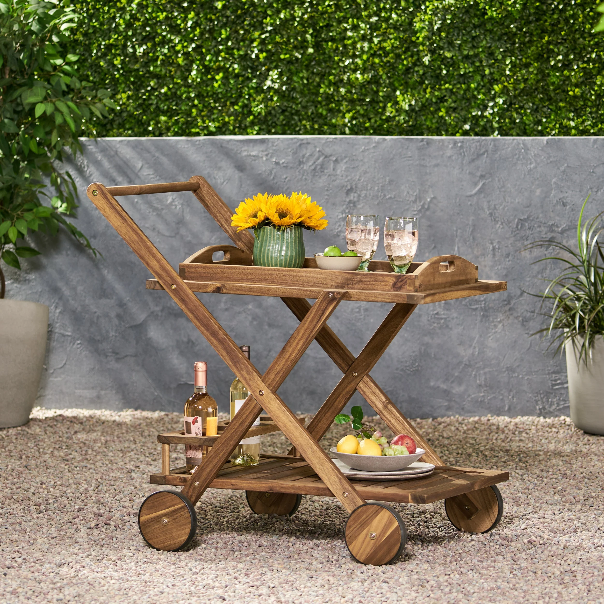 Walker Edison | Outdoor Patio Wood Bar Cart