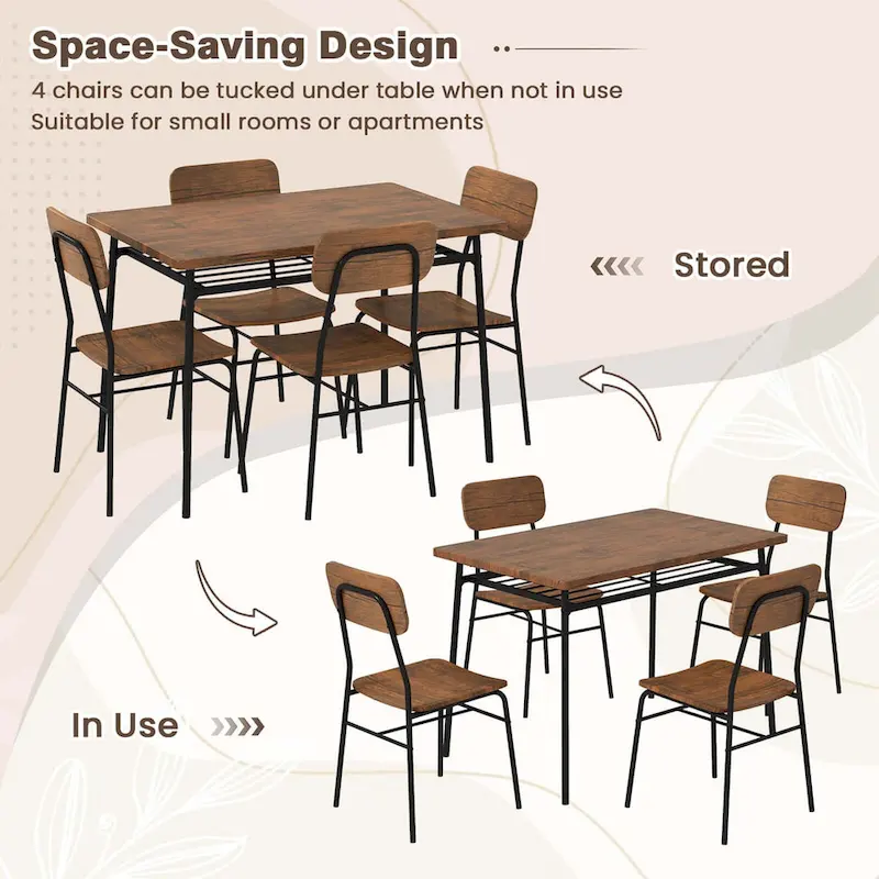 Costway 5 PCS Wood Square Kitchen Table & Chair Set with Metal Frame