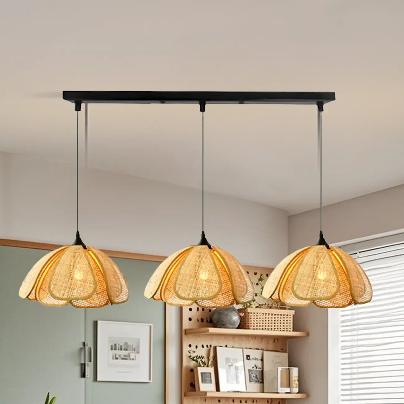 Modern Rattan Geometric Island Pendant Light