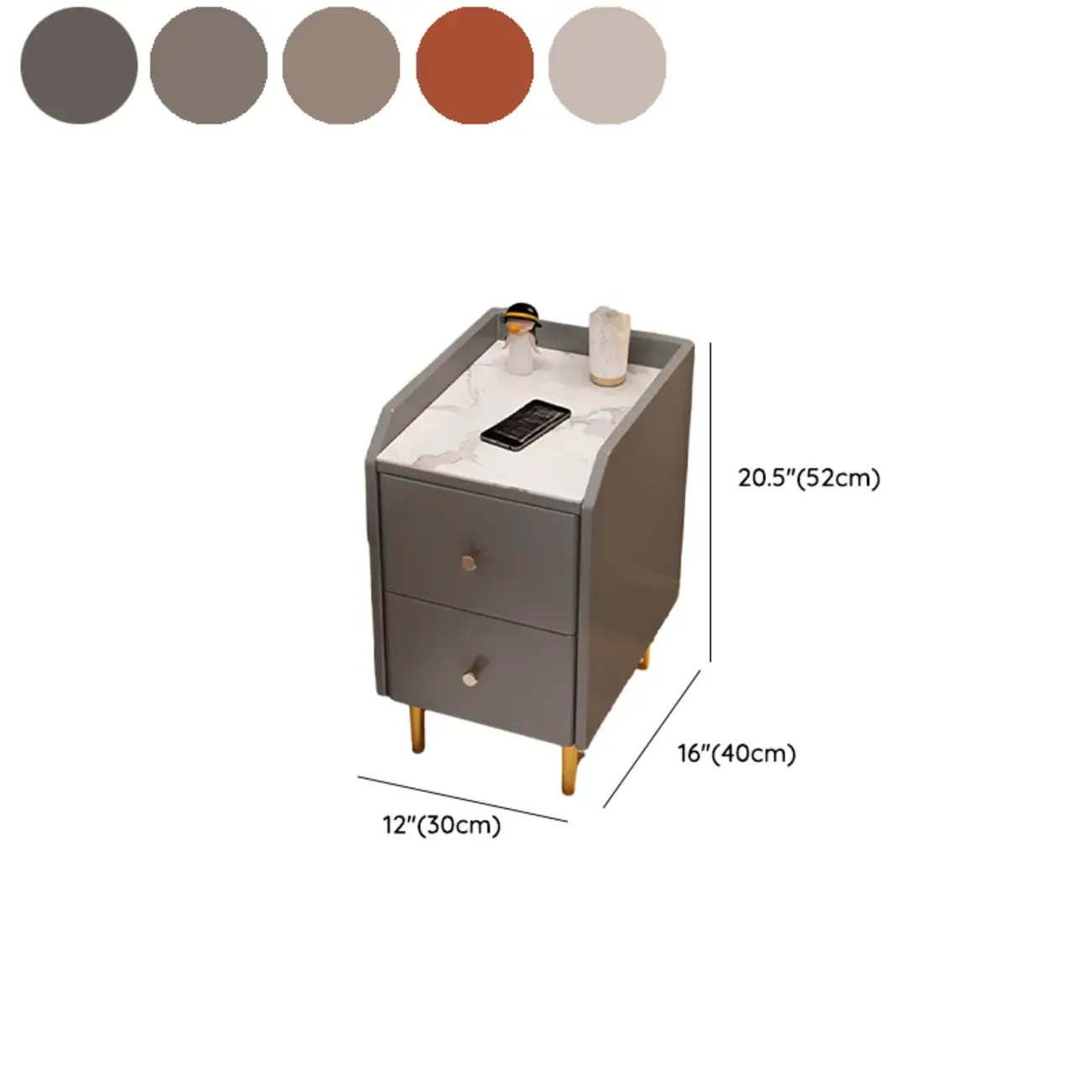 Narrow Faux Leather Drawer Nightstand with Stone Countertop