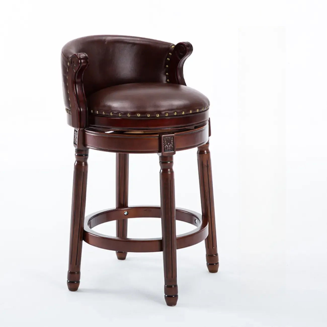 Solid Wood Leather Swivel Counter Stools with Backs