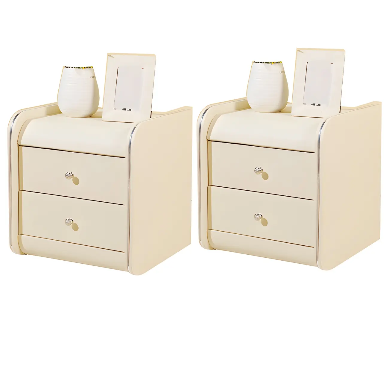 Stylish Narrow Faux Leather Bedside Table with 2 Drawers
