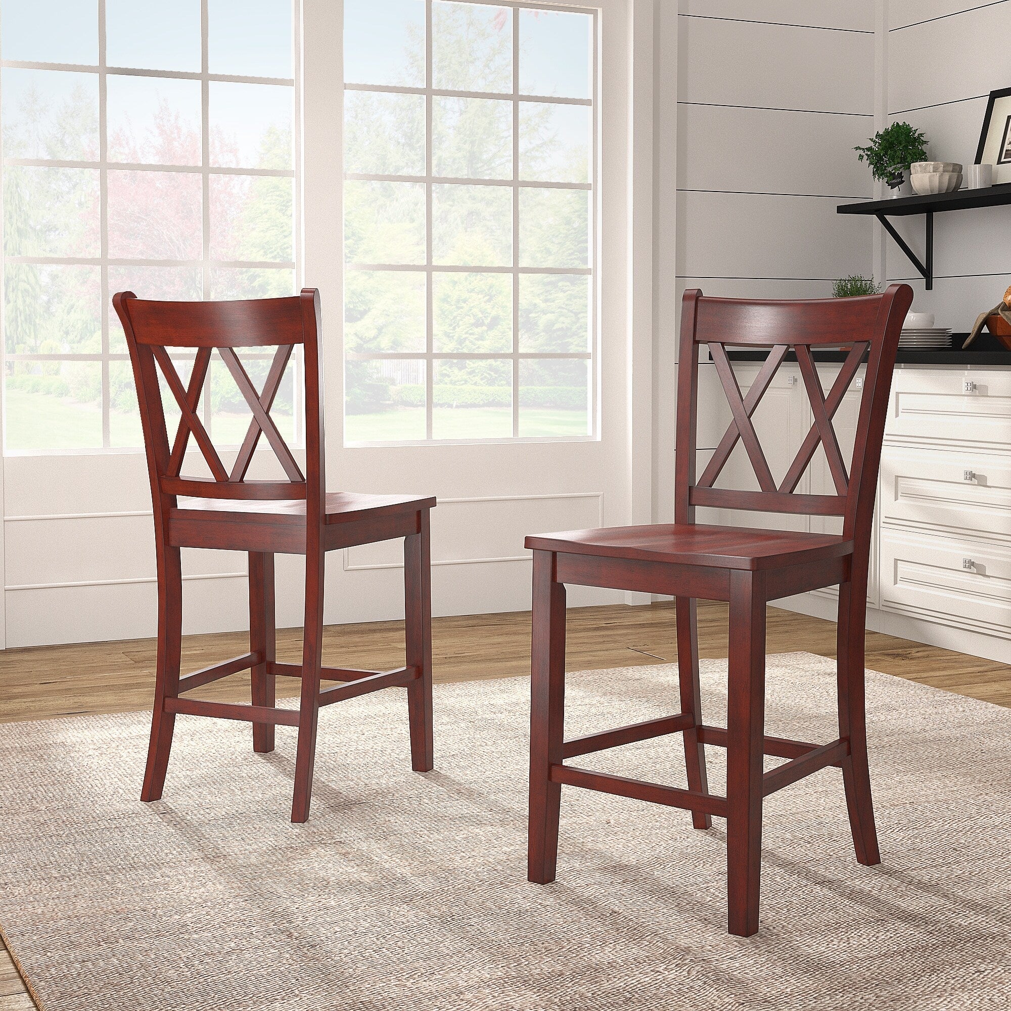 Ronda Double X-Back Counter Height Chairs (Set of 2)