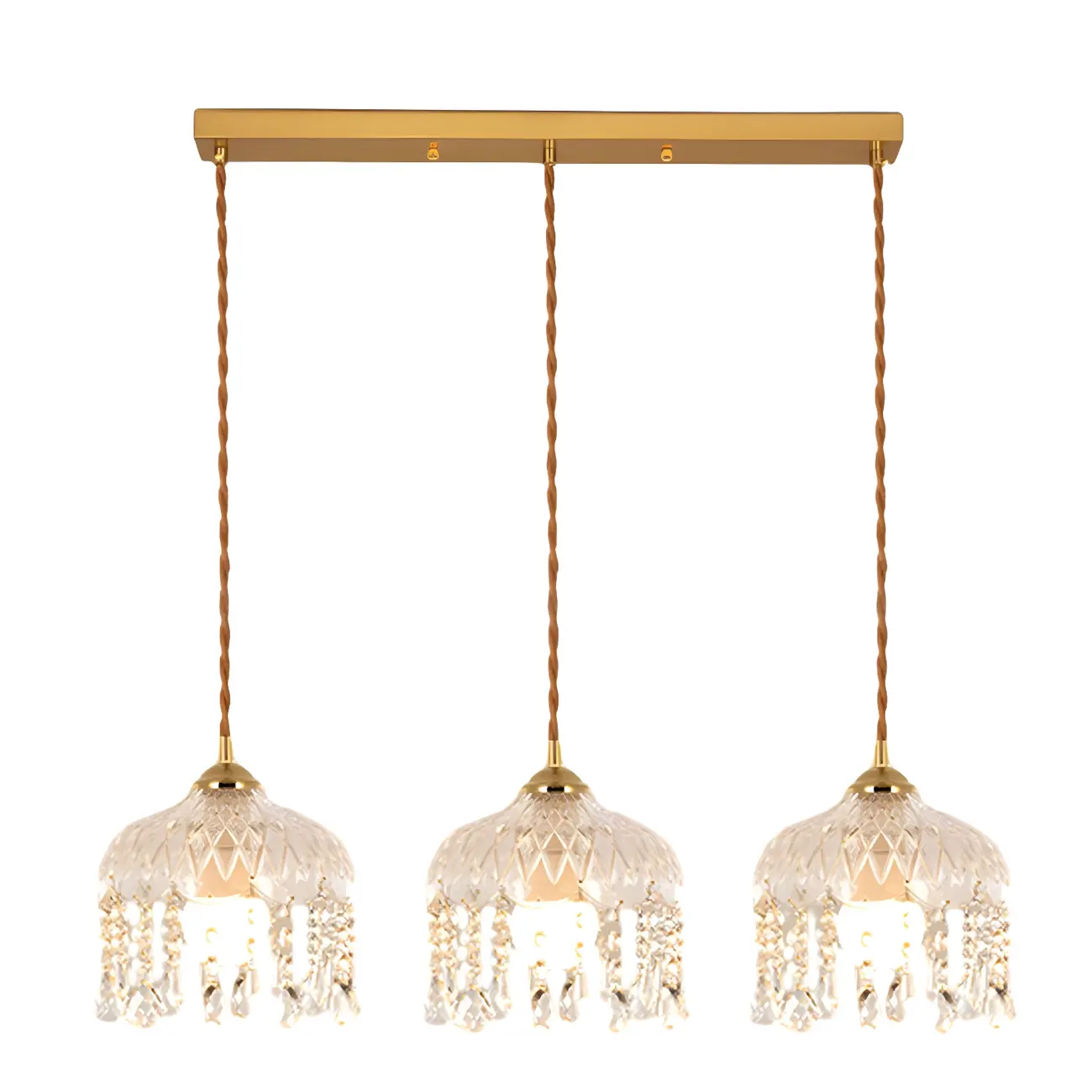 Elegant Glass-Crystal Gold Island Pendant Lights