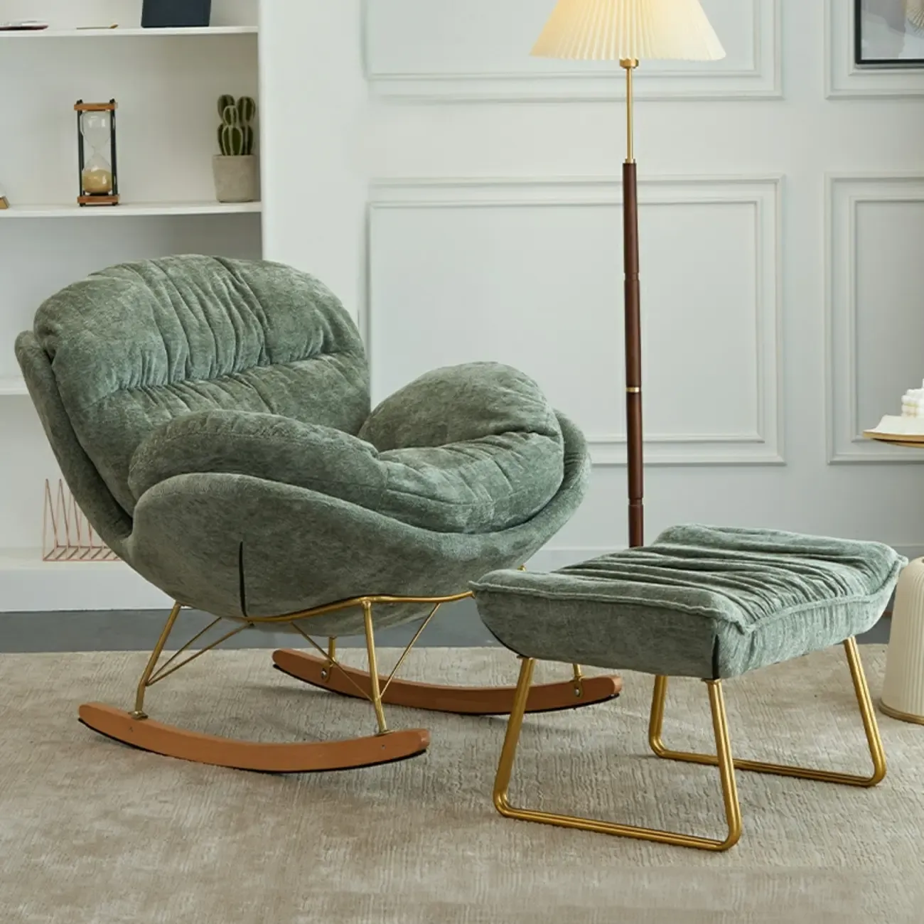 Modern Velvet Ergonomic Upholstered Rocking Chair for Nursery