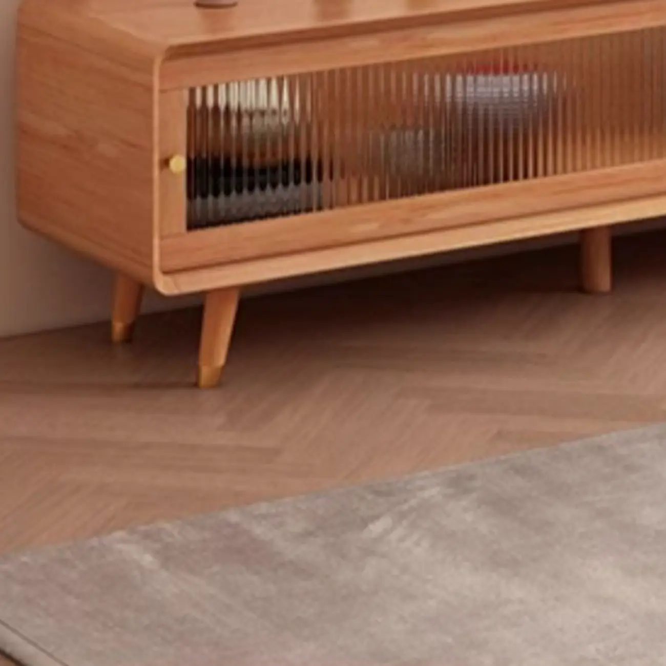 Long Brown 2-Drawer Pine Modern TV Stand with Cabinet