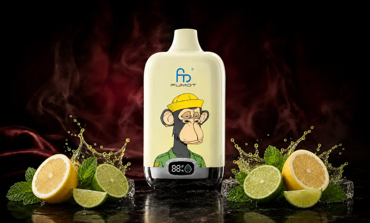 Fumot Digital Box 12000 Lemon & Lime Vape in einer dunklen Rauchszene
