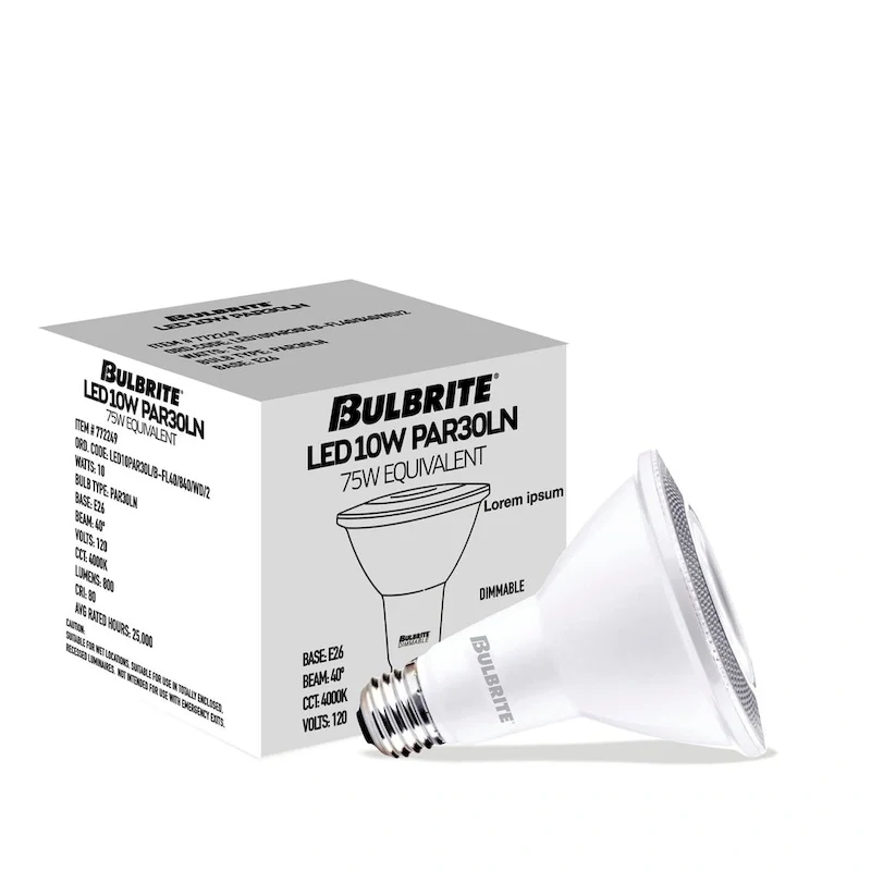 Bulbrite Pack of (4) 10 Watt Dimmable Flood PAR30 Long Neck Medium (E26) LED Light Bulb - Cool White Light