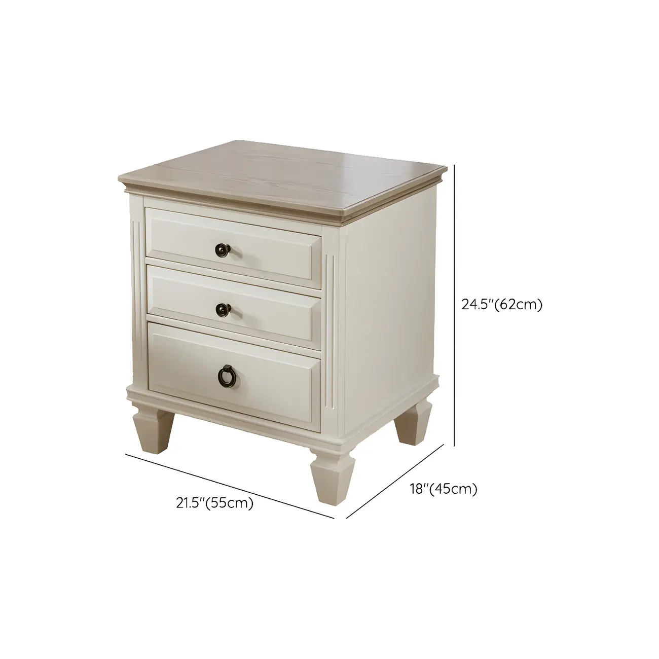 Beige Oak Wood 3-Drawer Standard Nightstand