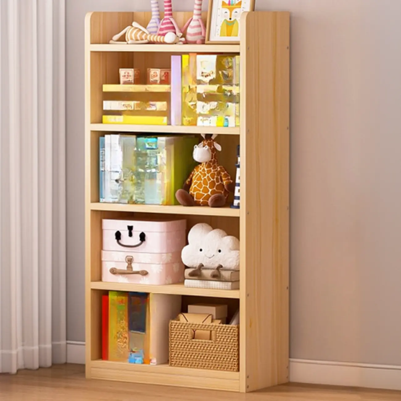 Solid Wood 5-Tier Display Open Shelving Unit Bookcase