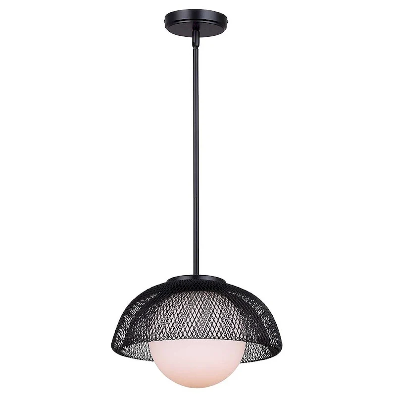 Emerich 60-Watt 1 Light Matte Black Modern Pendant with Flat Opal Glass Shade