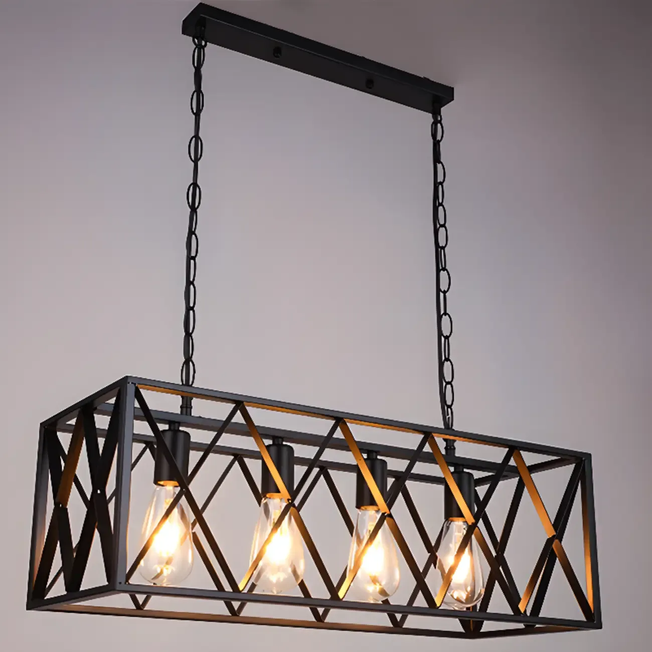 Industrial Black Metal Rectangle Kitchen Island Light