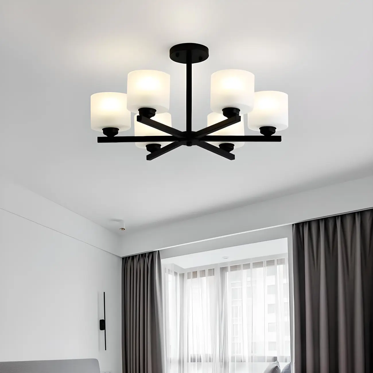 Modern Metal Cylinder Frosted Glass Semi Flush Ceiling Light