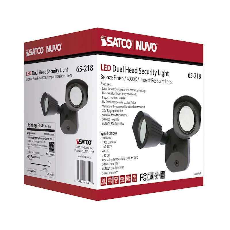 LED Security Light - Dual Head - Bronze Finish - 4000K - 120-277V