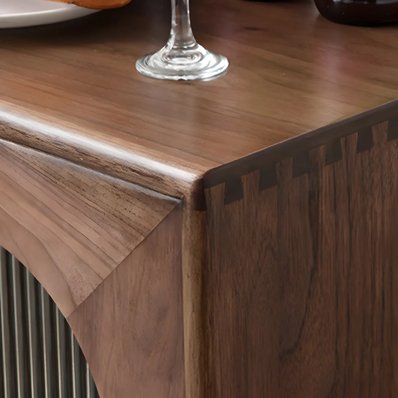 Walnut Wood Bottom Drawer Adjustable China Cabinet