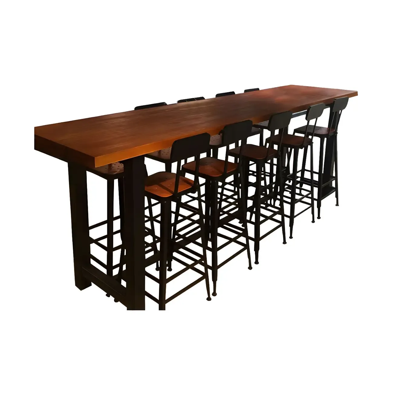 Rectangular Brown Wooden Long Bar Height Table