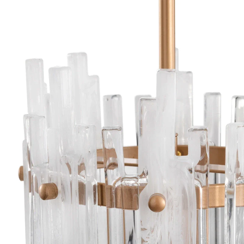 Casandra 1 Light Shiny Bronze Drum Pendant Chandelier with Clear Glass Bars - 8 inches in diameter x 17.9 inches H