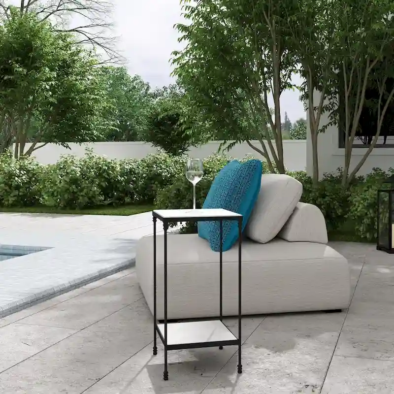Larkin Outdoor Marble & Iron Side Table