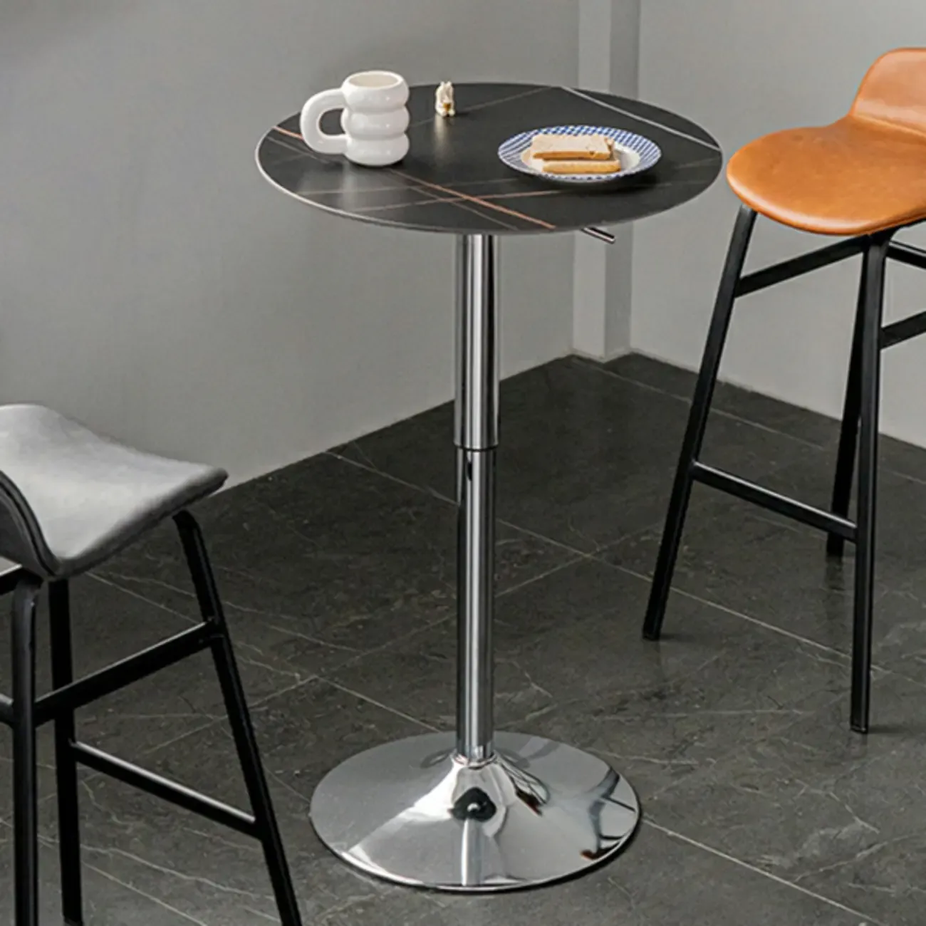 Modern White Stone Metal Pedestal Round Adjustable Bar Tables