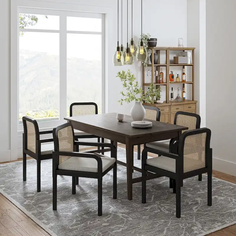 Antoine Modern Ratten Back Dining Chair with Removable Cushion Set of 6 by HULALA HOME