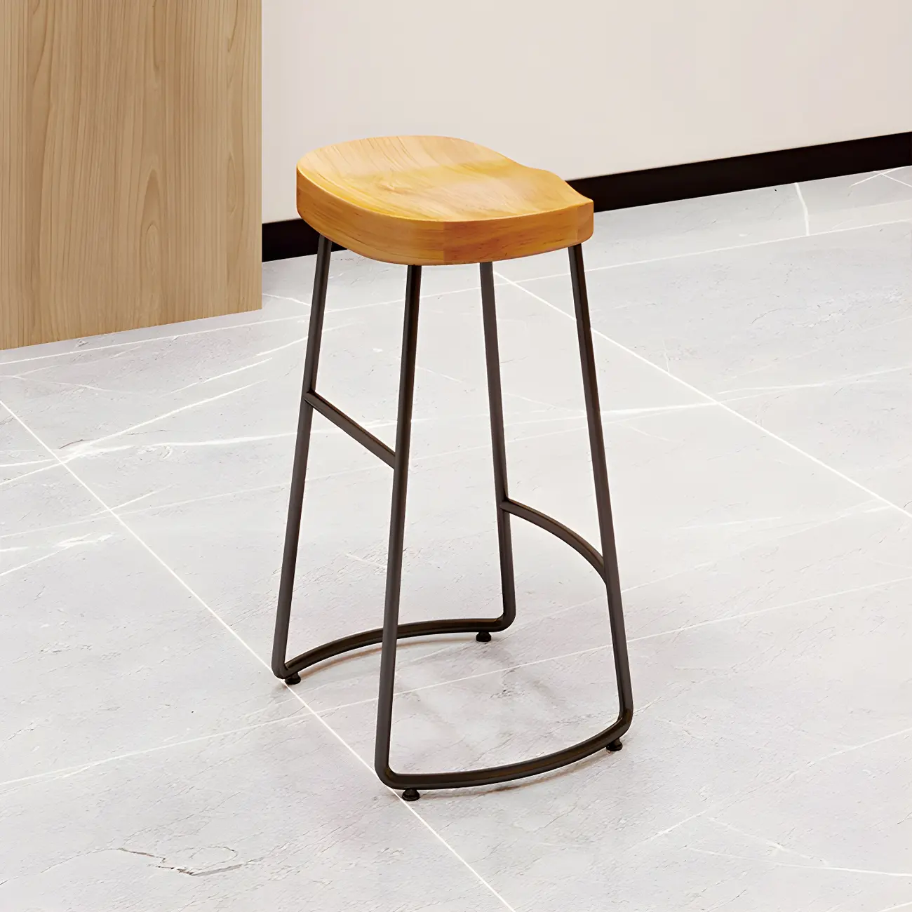 Saddle Wood Backless Bar Stools Metal Frame