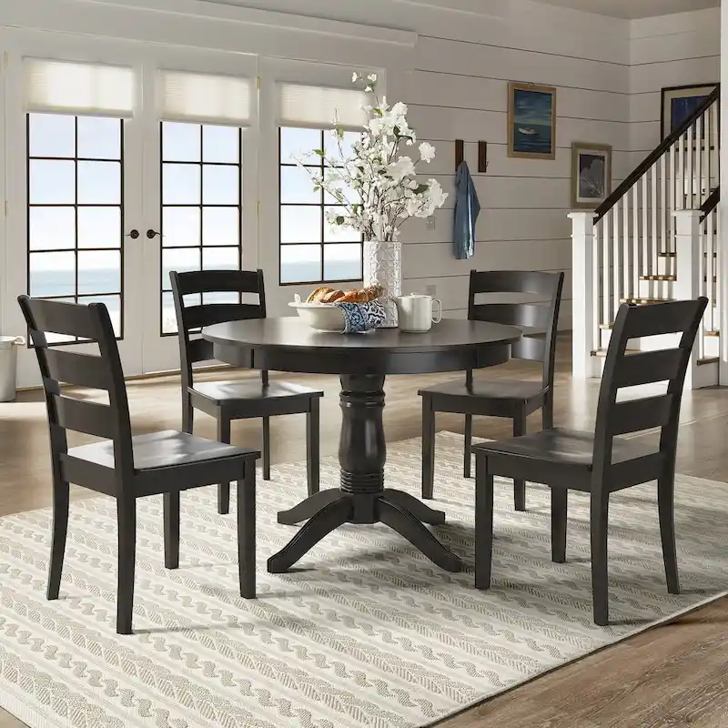 Wilmington II Round Pedestal Base Antique Black 5-Piece Dining Set by iNSPIRE Q Classic