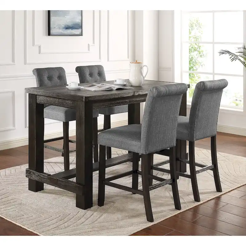 Roundhill Furniture Leviton Counter Height Antique Black Finished Wood 5-piece Dining Set