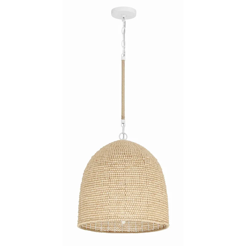 Jasper 3 Light Matte White & Natural Wood Pendant - 16 W x 17.5 H