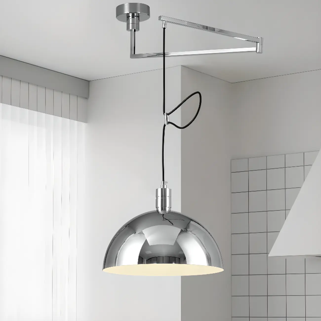 Adjustable Chrome Dome Swing Arm Kitchen Pendant Light from