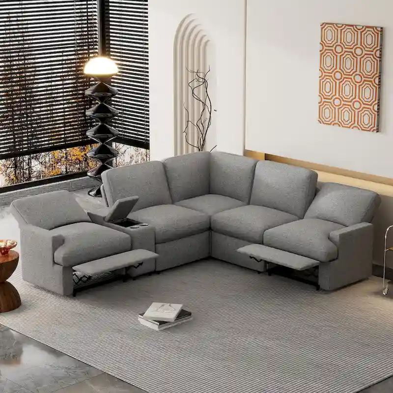Power Recliner Corner Sofa Reclining Sofa Sectional Couches with Cup Holders, USB Ports and Power Socket for Living Room
