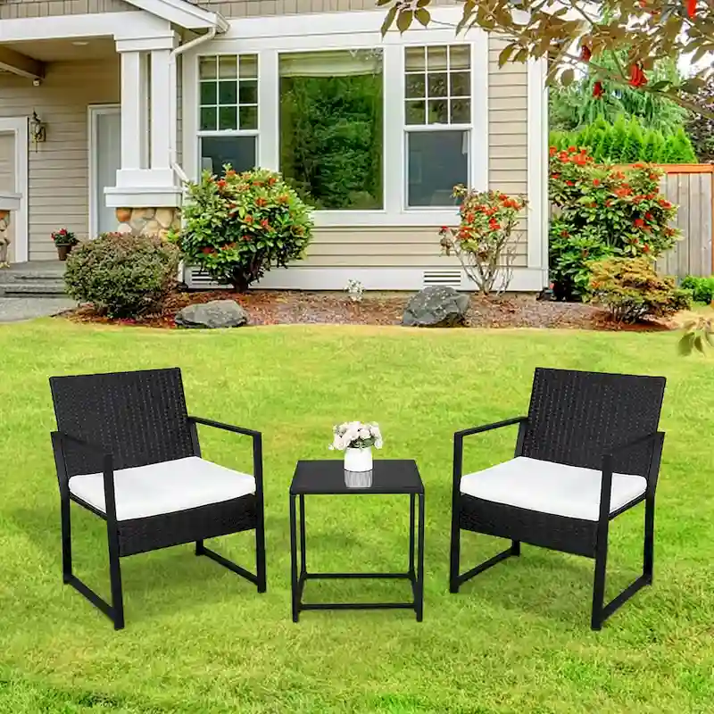2Pcs Single Flat Chair and 1Pc Coffee Table Three-Piece Rattan Set