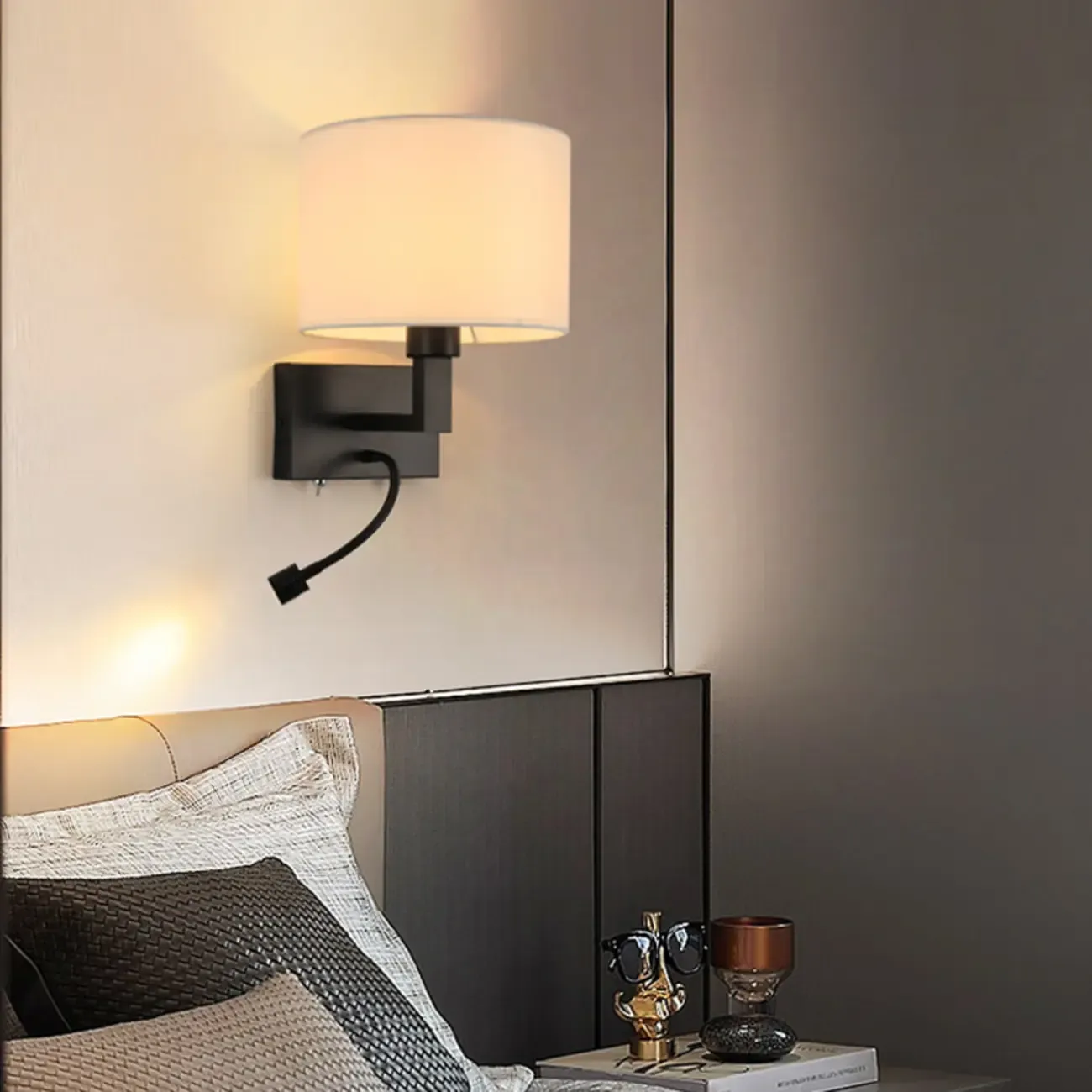 Modern Cylinder Wall Sconce with Fabric Shade for Bedroom