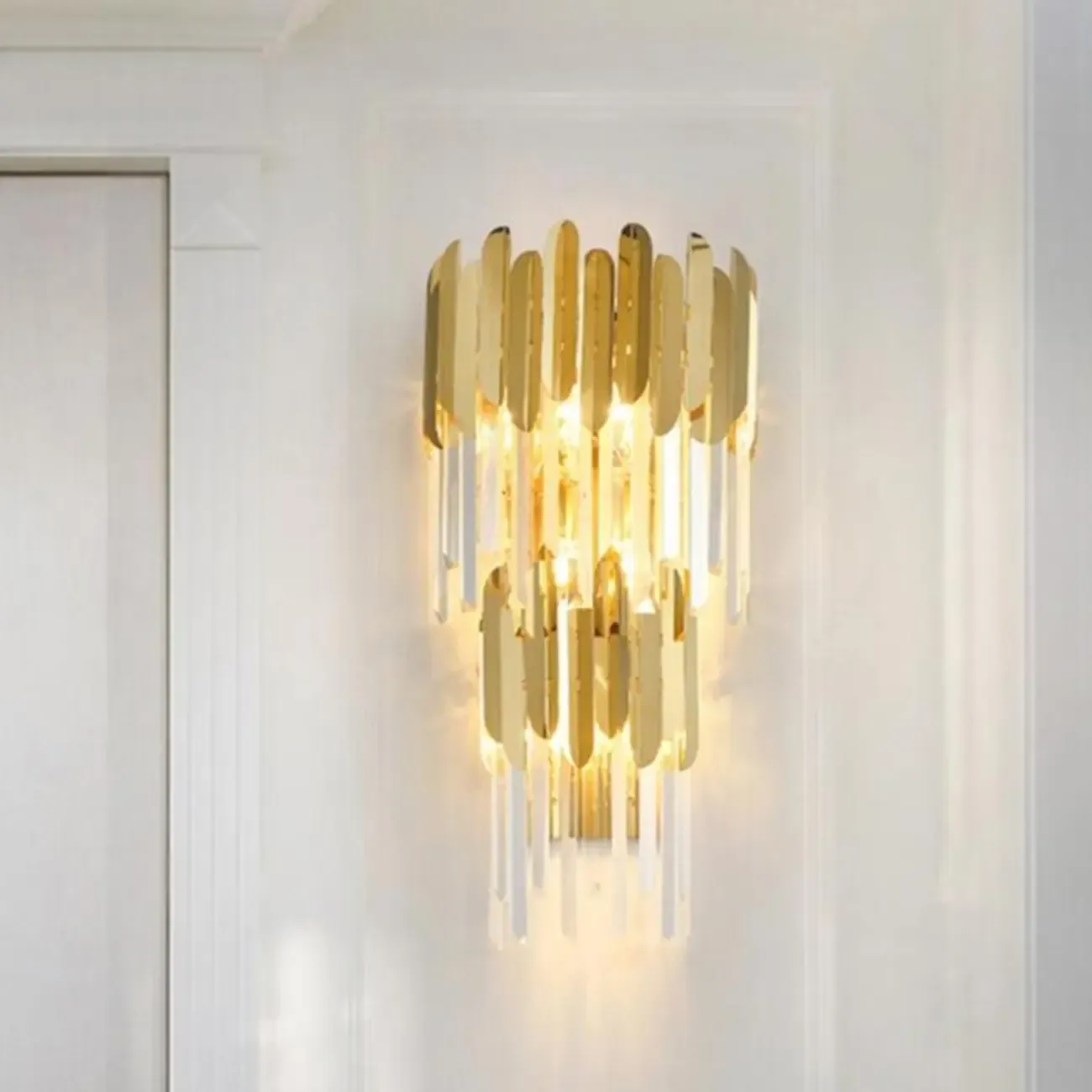 Modern Crystal Gold Metal Tassel Tiered Shining Wall Sconce