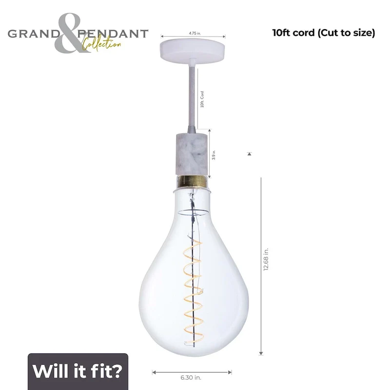 Bulbrite LED Grand Bulb and Pendant Kit of (1) 4 Watt Clear Glass 13  Pear Shaped Bulb