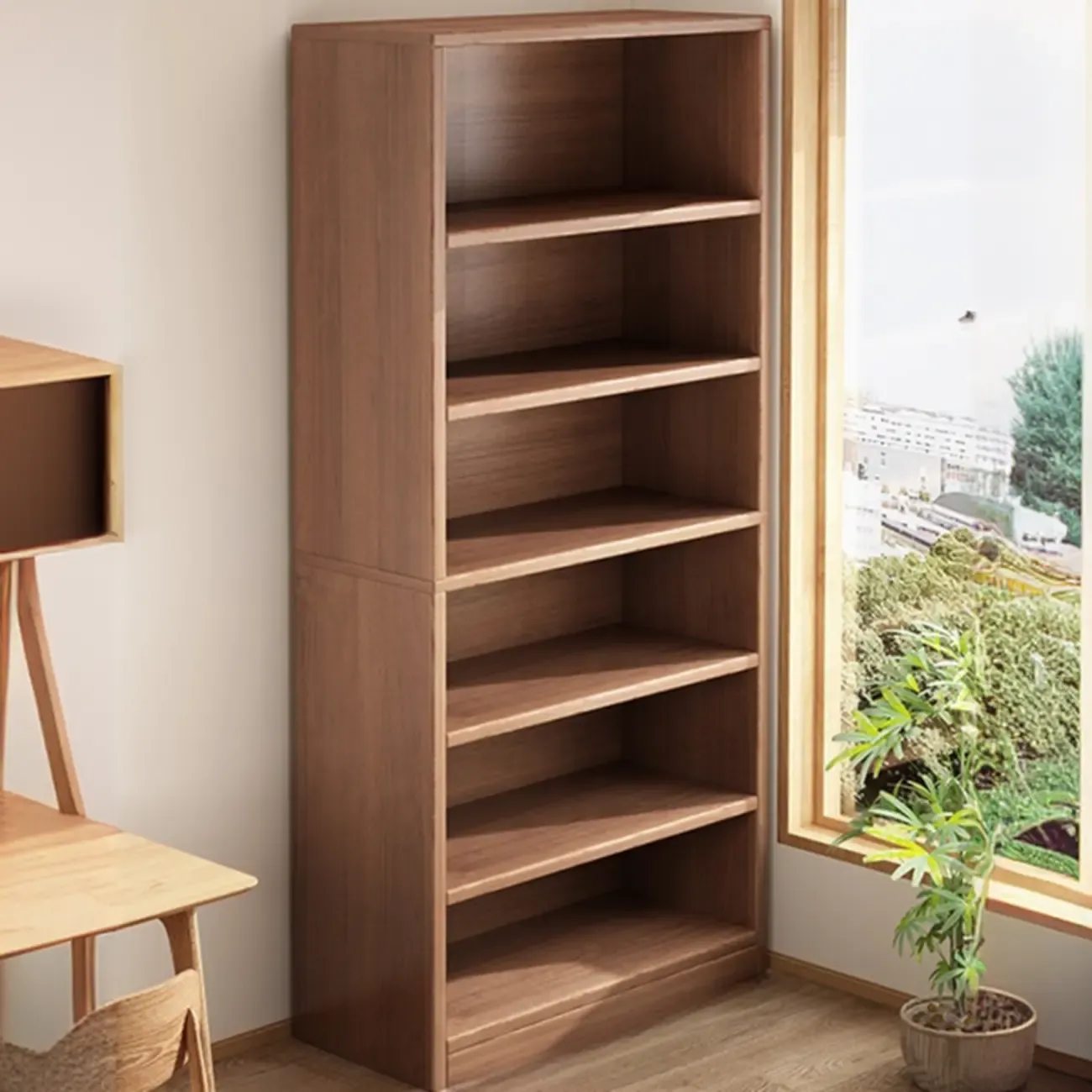 Brown Vertical Multi Tier Closed Back Wood Bookshelves