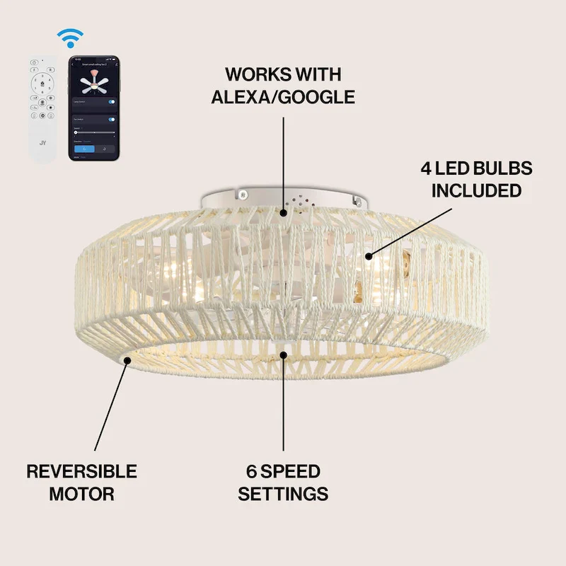 Ceiling Fan, Remote-Controlled, Modern Bohemian, By JONATHAN Y - 7.5 H x 19.5 L x 19.5 W