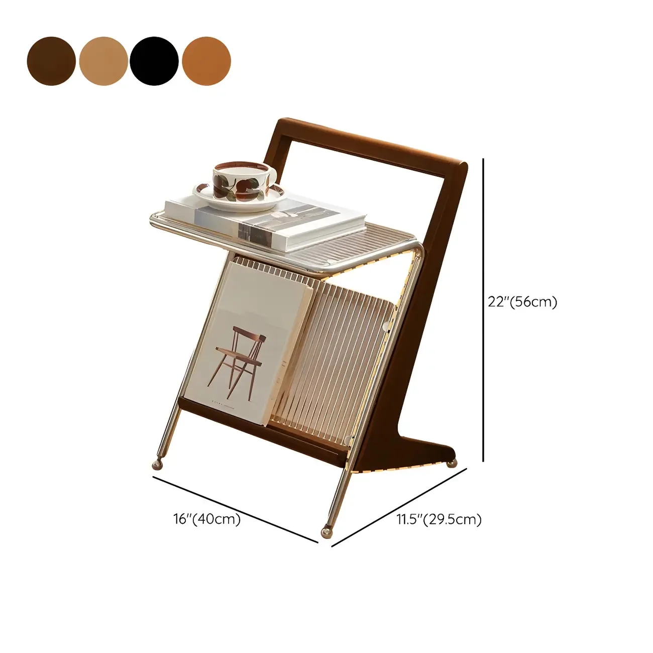 Unique Z-Shaped Solid Wood Glass Display Small Side Table