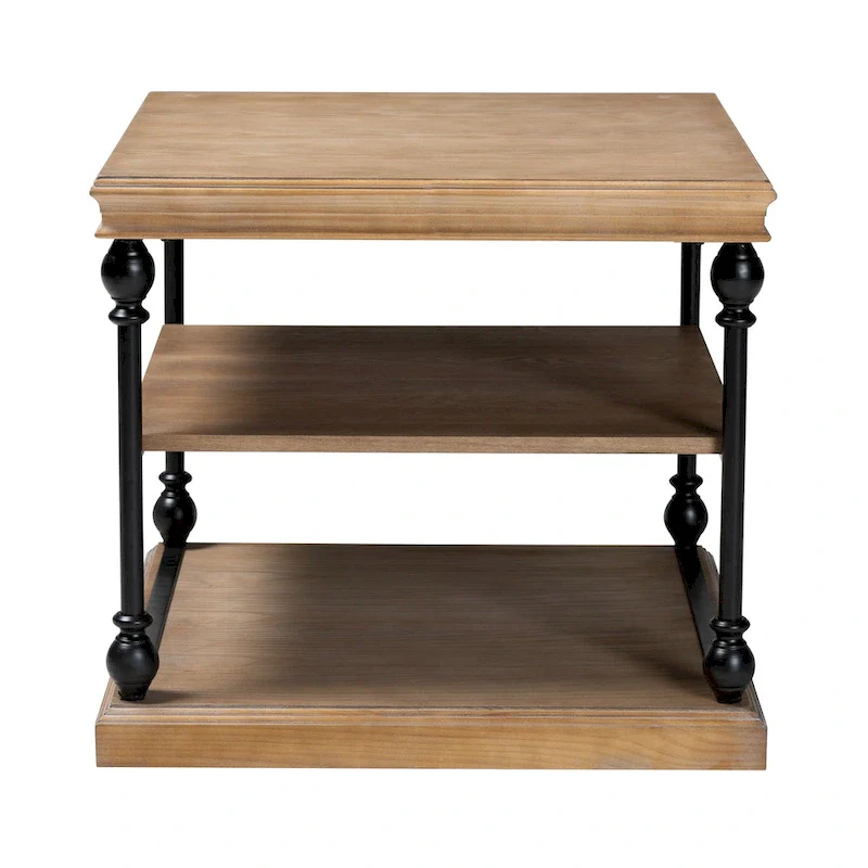 Sebastian Traditional Industrial Wood and Black Metal 3-Tier End Table