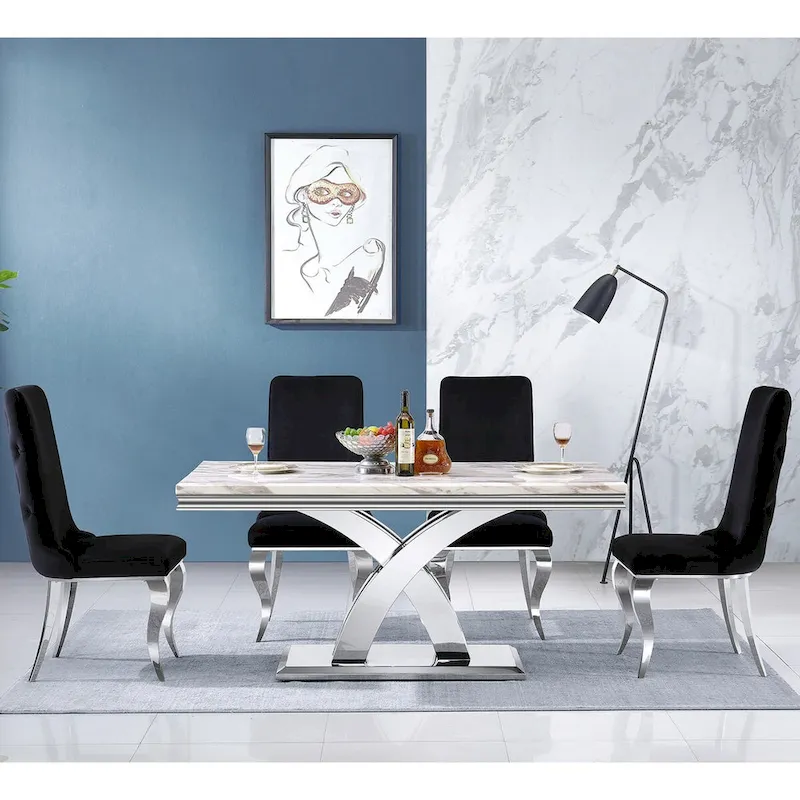 Black and Silver Dining Chairs with Soft Velvet and Metal Legs