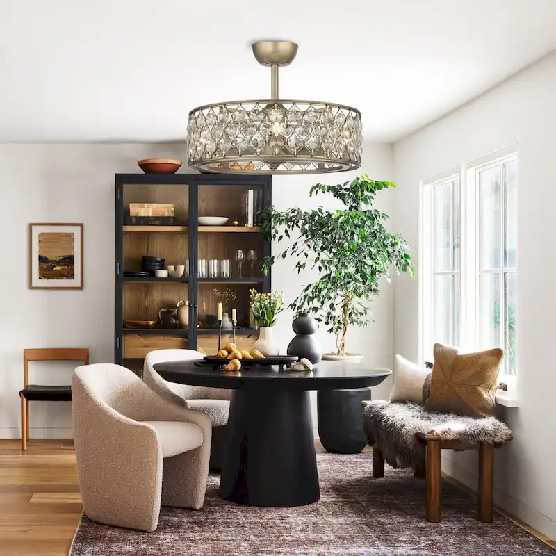 25  Rusted Silver 3-Blade Crystal Ceiling Fan Chandelier with Remote