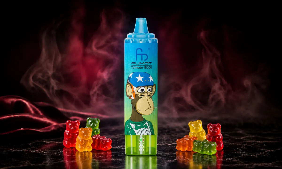 FUMOT Tornado 15000 Gummy Bear – E-Zigarette in einer atmosphärischen Produktszene