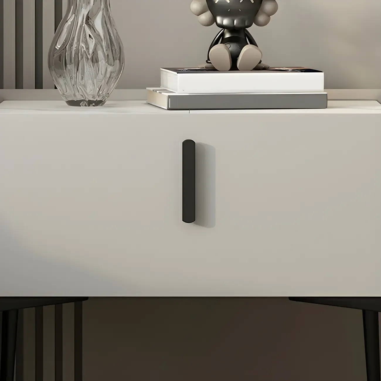 Trendy Narrow Cubic Wooden Nightstand with Legs