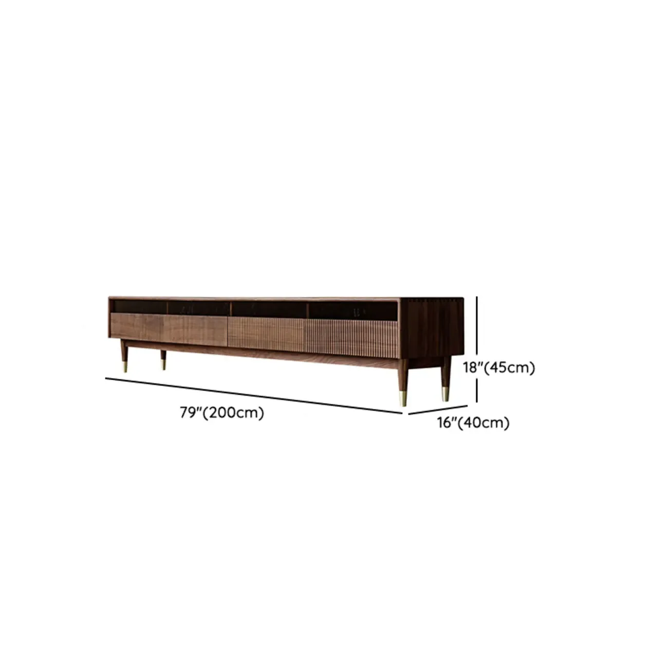 94.5 Long Brown Wood Walnut Fluted TV Stand with Drawers