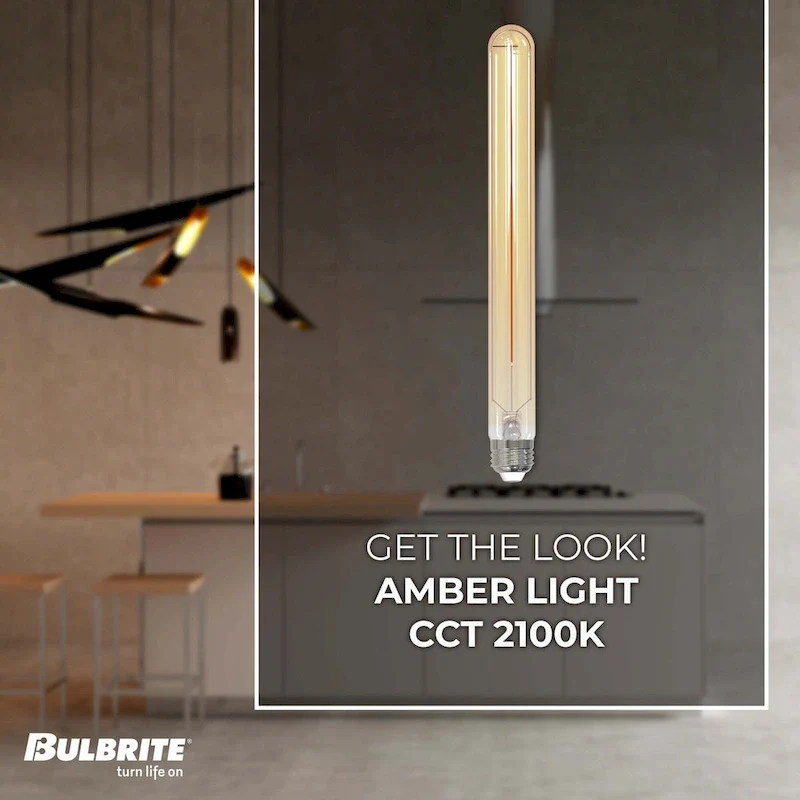 Bulbrite LED Filament Pack of (4) 5 Watt Dimmable 11 Inch T9 Light Bulb with Antique Glass Finish and Medium (E26) Base