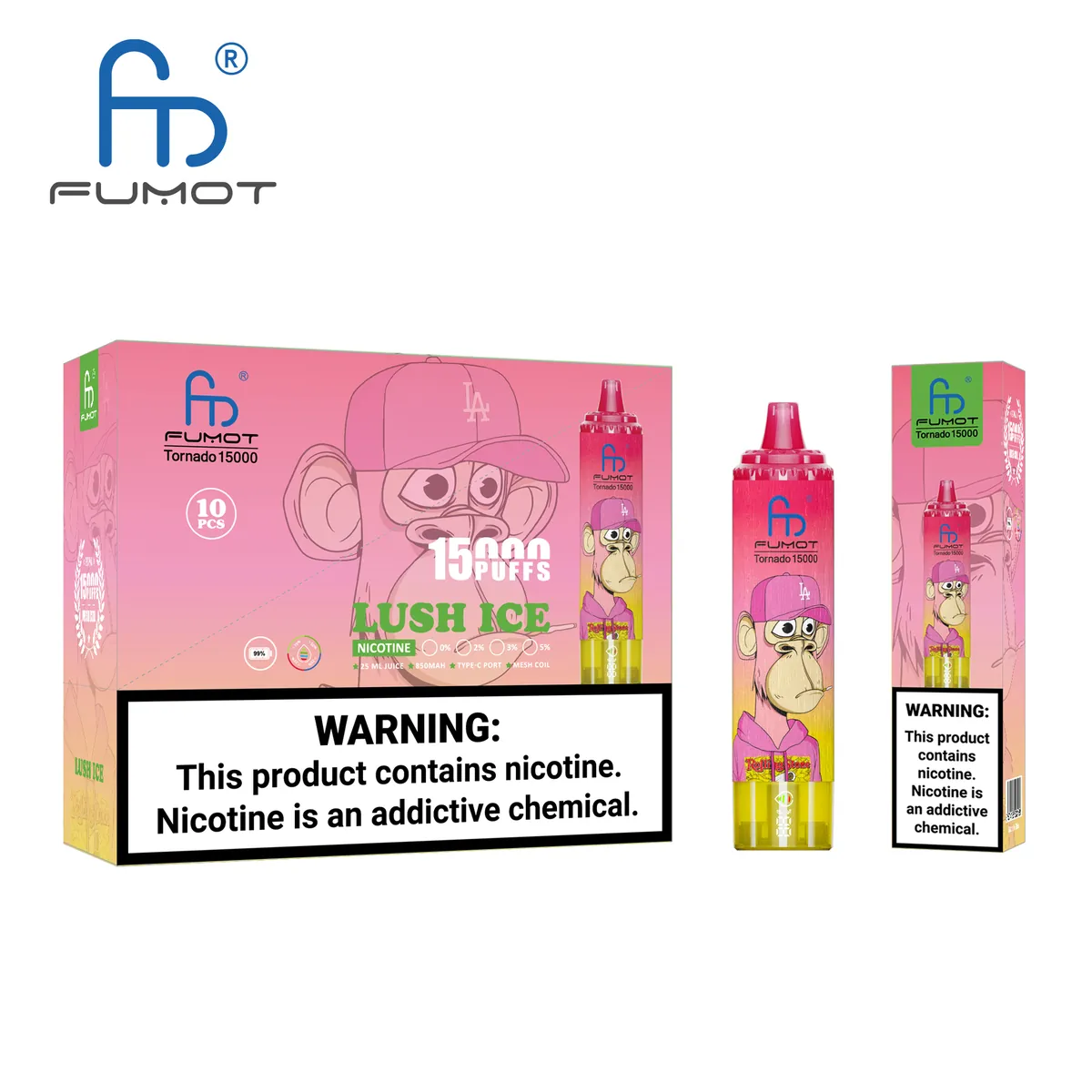 Fumot Tornado 15000 Lush Ice – 10er-Displaybox mit Einweg-Vape und Einzelpackung