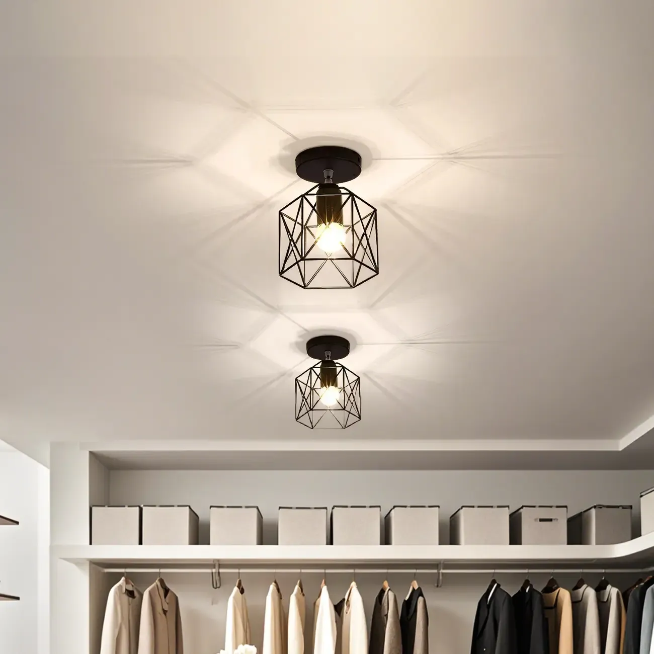 Golden Geometric Metal Industrial Semi Flush Light