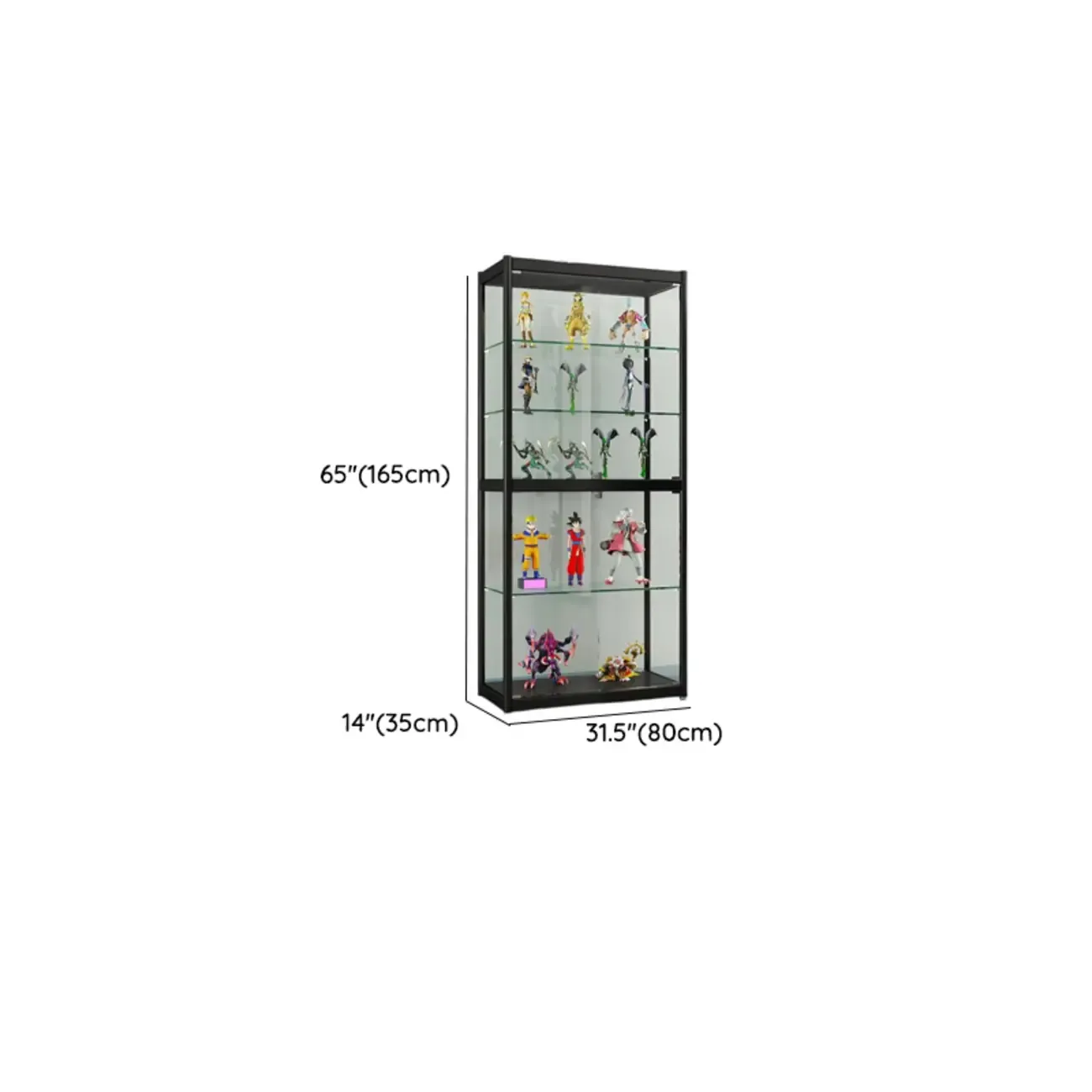Adjustable Black Metal Shelf Glass Display Cabinet