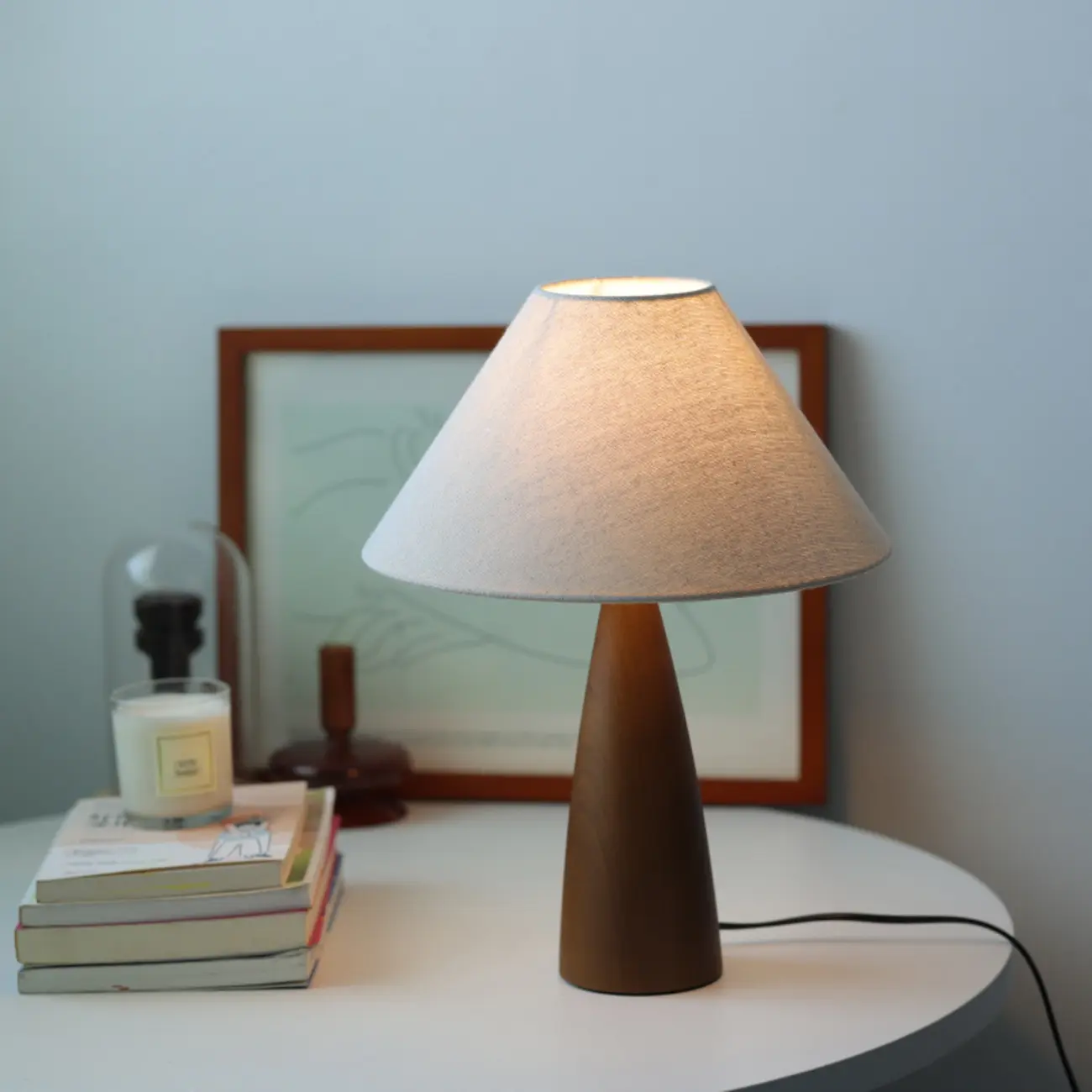 Wooden Modern Walnut LED Table Lamp with Fabric Shade