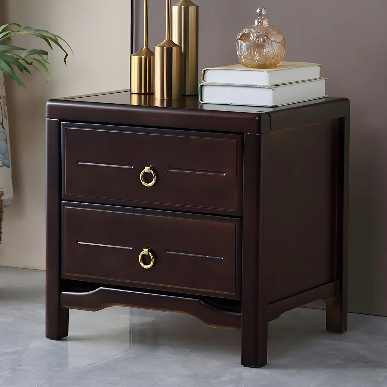 Bedroom Black Wooden 2-Drawer Narrow Nightstand